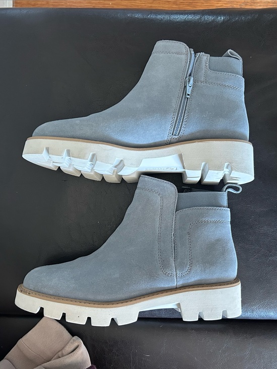 White Mountain Shoes - White Mountain Light Gray Suede Lug Chelsea Ankle Boots